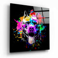 Neon Paint Splash Pitbull on Black Glass Wall Art