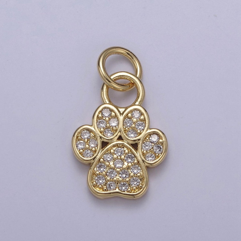 Mini Gold Silver Dog Cat Bear Paw Print Charms for Bracelet Necklace Earring CZ Charm Jewelry Making Supply N-683 N-684